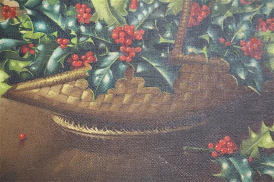 Geoffrey A. Rock (1923-) Still life of holly in a basket, 15 x 20in.